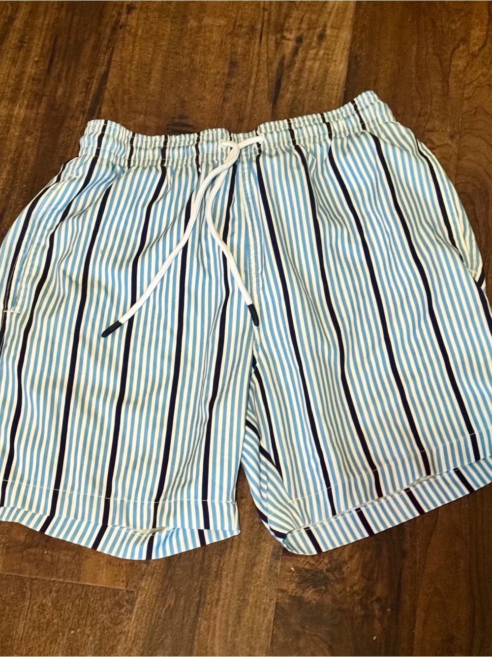 Trunks Surf & Swim Co. Light Blue & White Stripe Swim Trunks